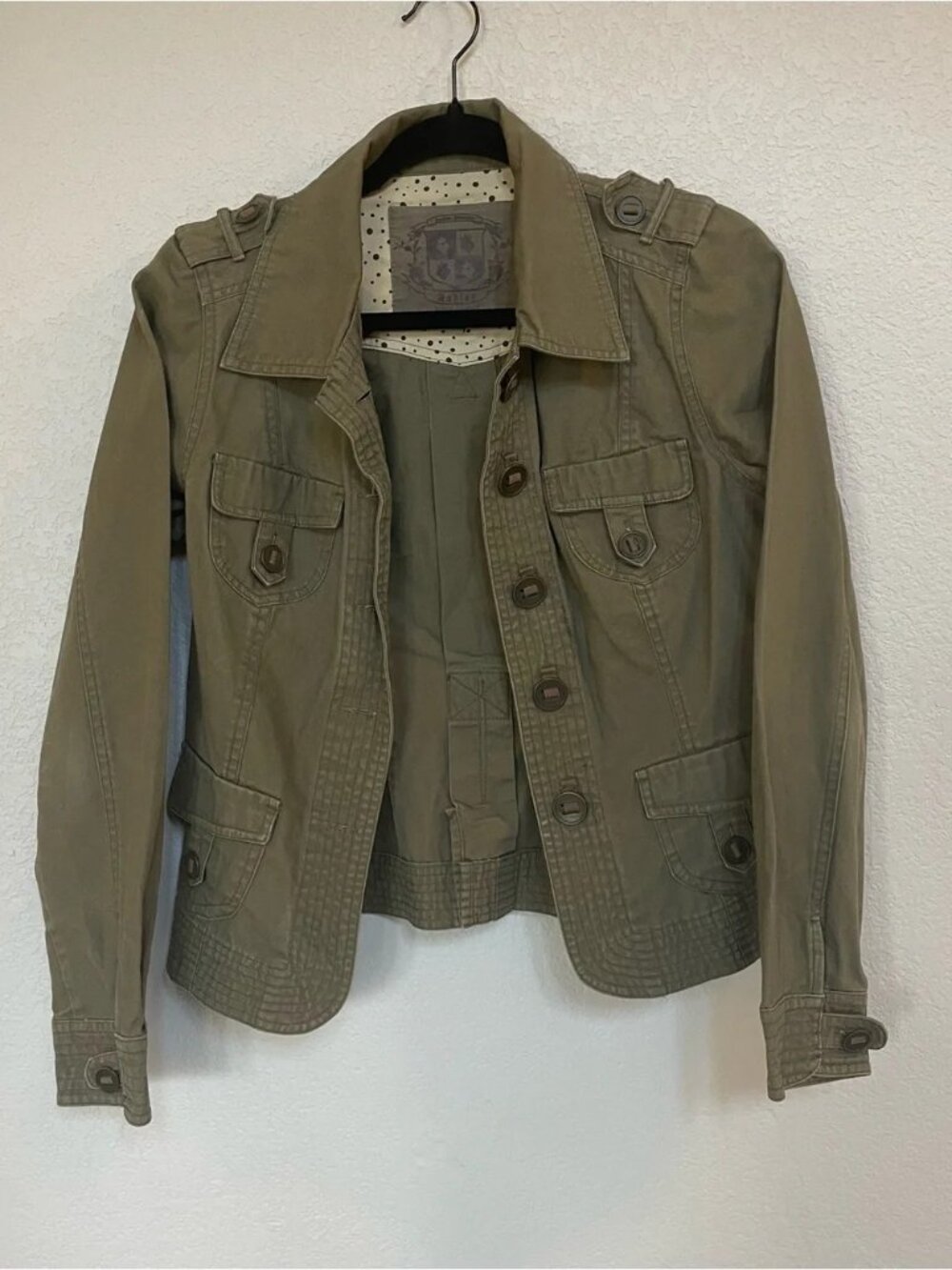 Ashley Women's Green Military Jacket M Button Front Pockets Long Sleeve